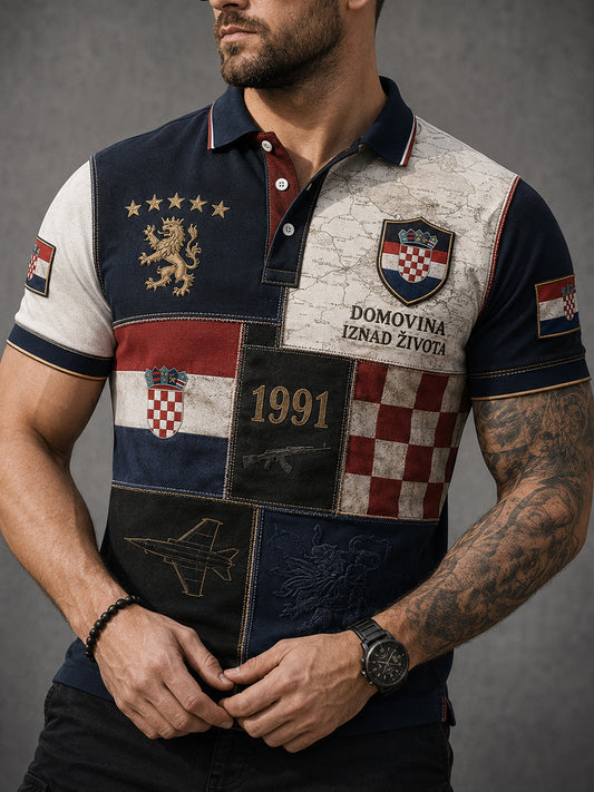 Muška majica polo s umjetničkim motivom hrvatske vojske i domoljublja