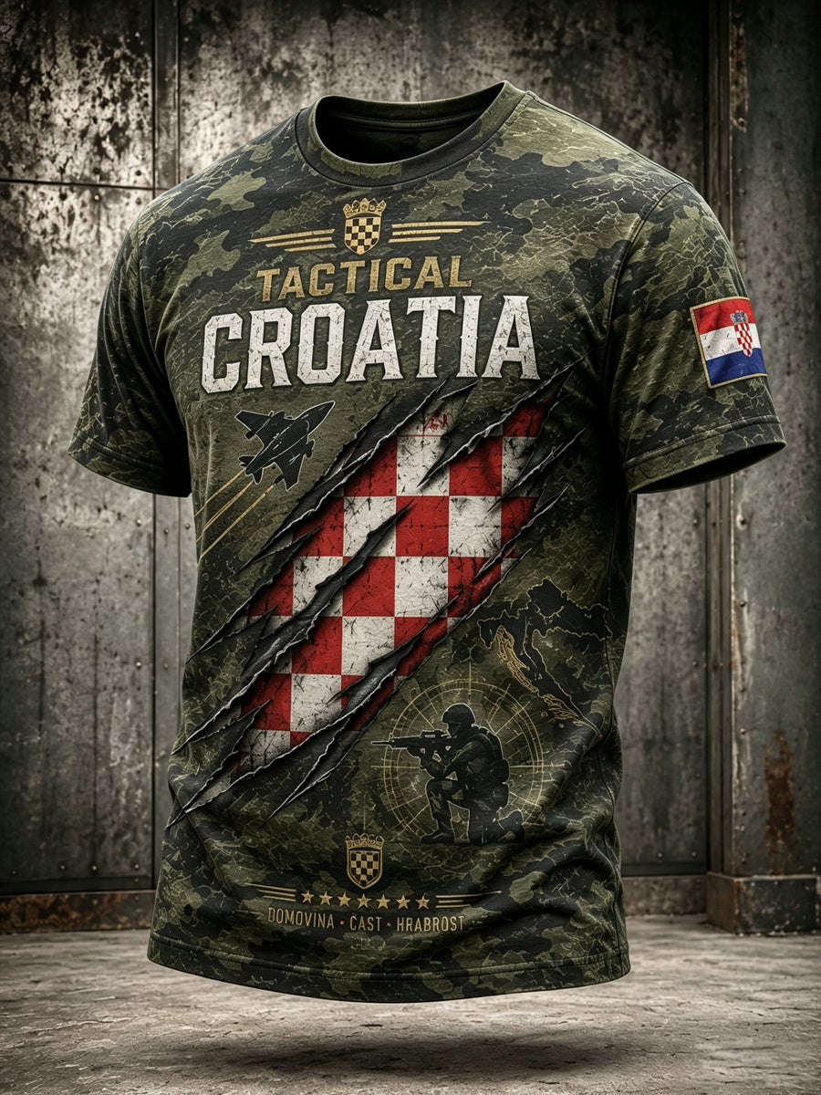 Muški majica s umjetničkom grafikom hrvatske vojske i domoljublja