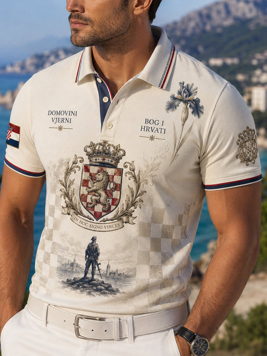 Muška majica polo s umjetničkom grafikom hrvatske vojske i domoljublja