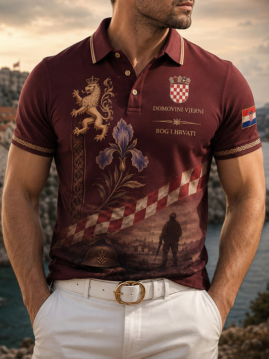 Muška hrvatska vojna patriotska umjetnost Print Polo Košulja