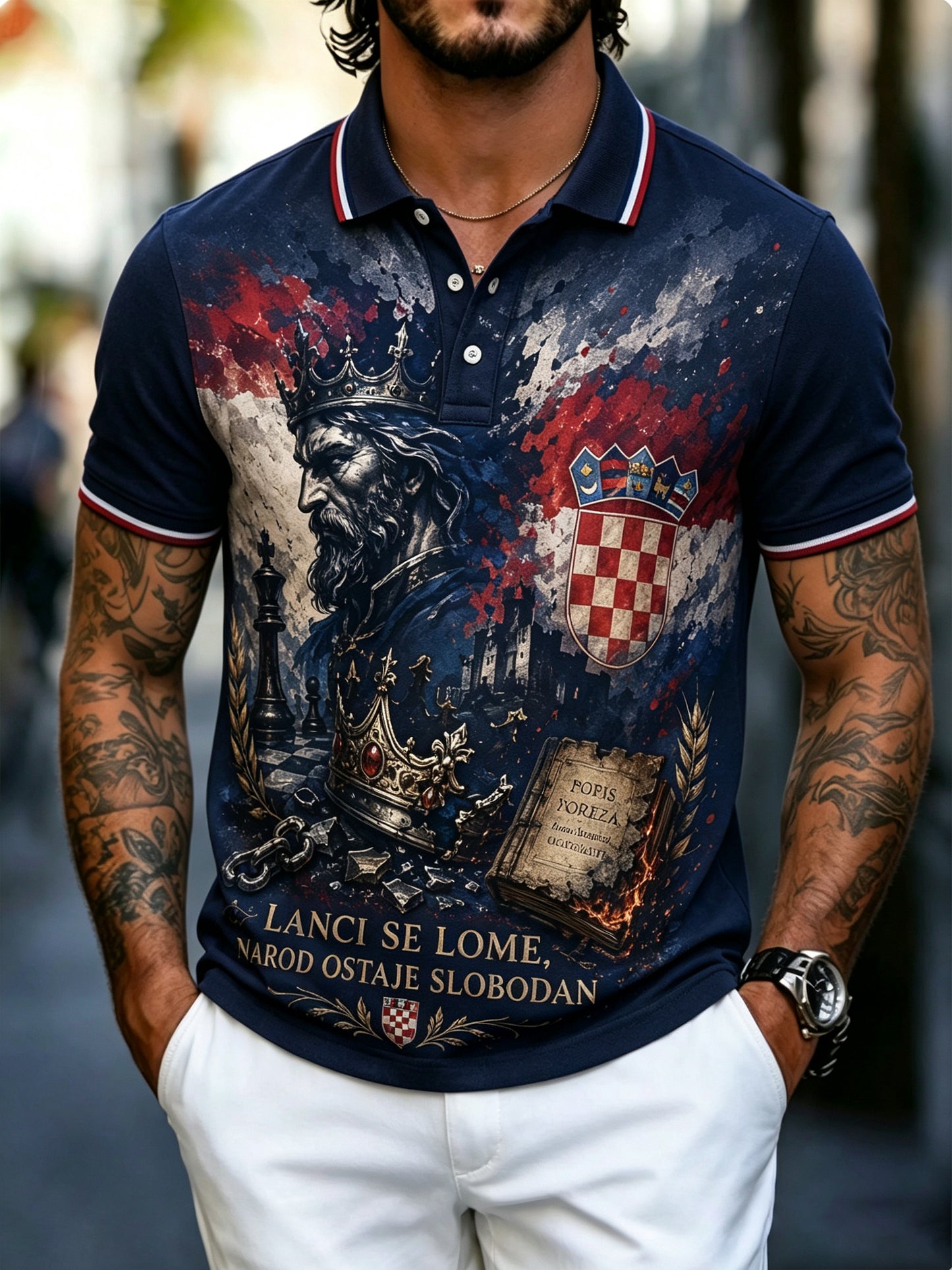 Muški art print polo majica nadahnuta duhom Hajduka