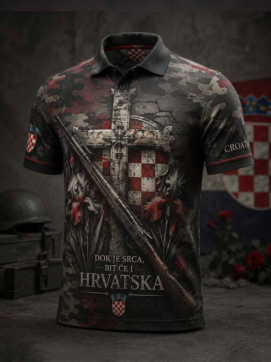 Muška majica polo s umjetničkom grafikom hrvatske vojske i domoljublja