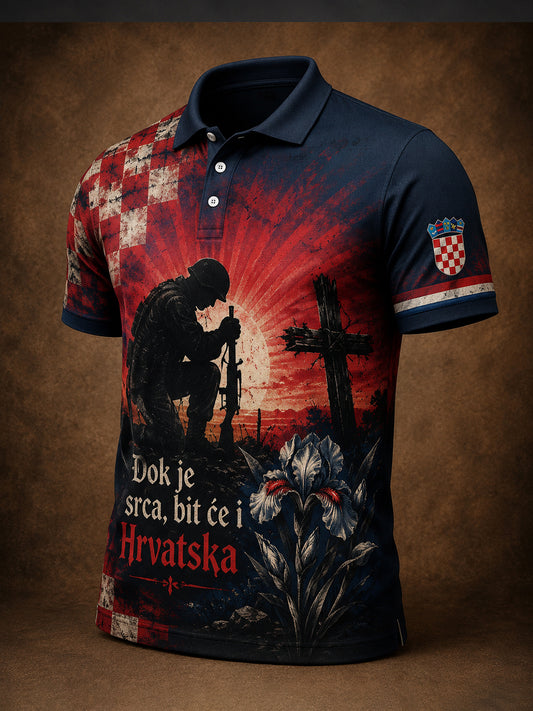 Muška majica polo s umjetničkom grafikom hrvatske vojske i domoljublja