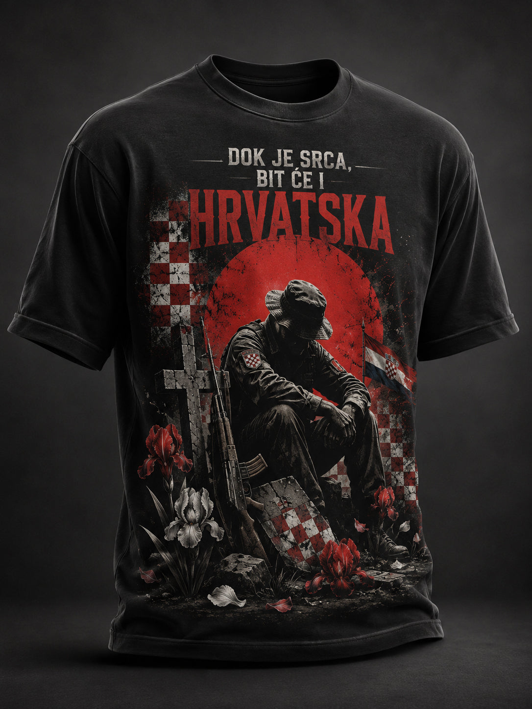 Muški majica s umjetničkim motivom hrvatske vojske i domoljublja
