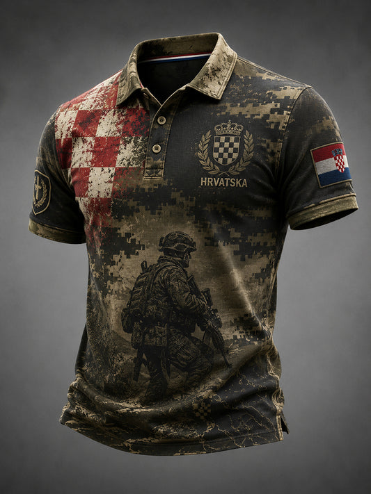 Muška majica polo s umjetničkom grafikom hrvatske vojske i domoljublja