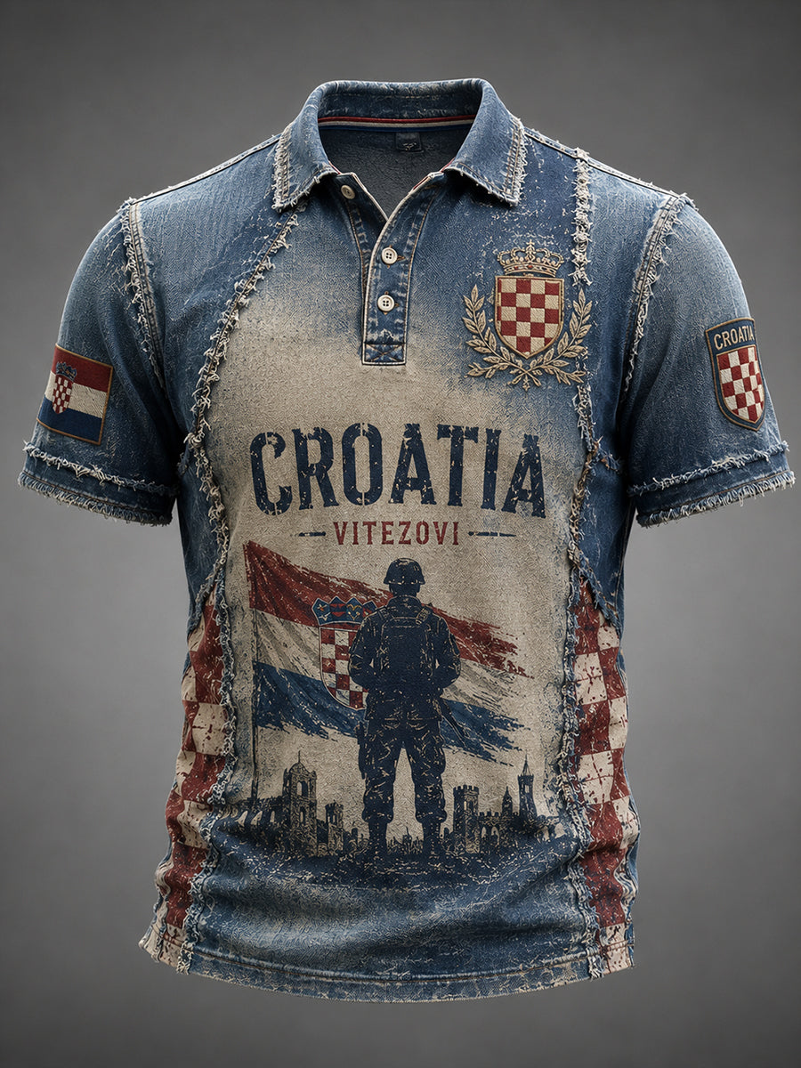Muška majica polo s umjetničkom grafikom hrvatske vojske i domoljublja