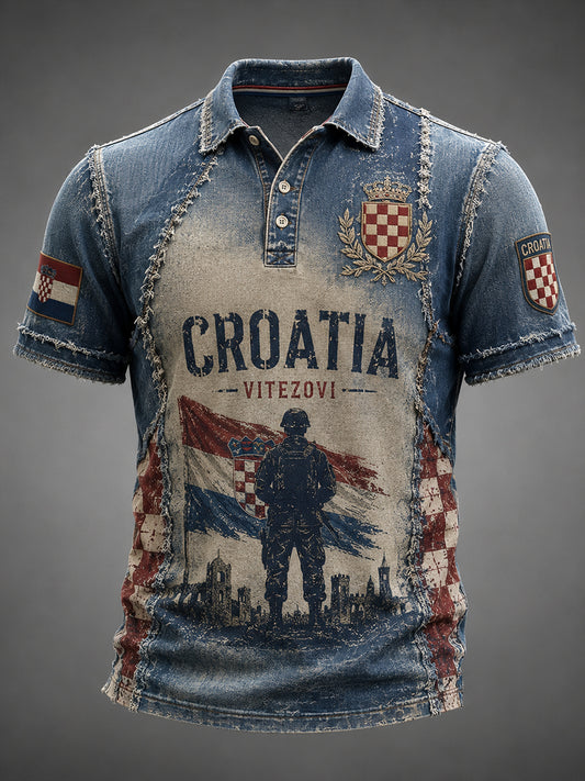 Muška majica polo s umjetničkom grafikom hrvatske vojske i domoljublja