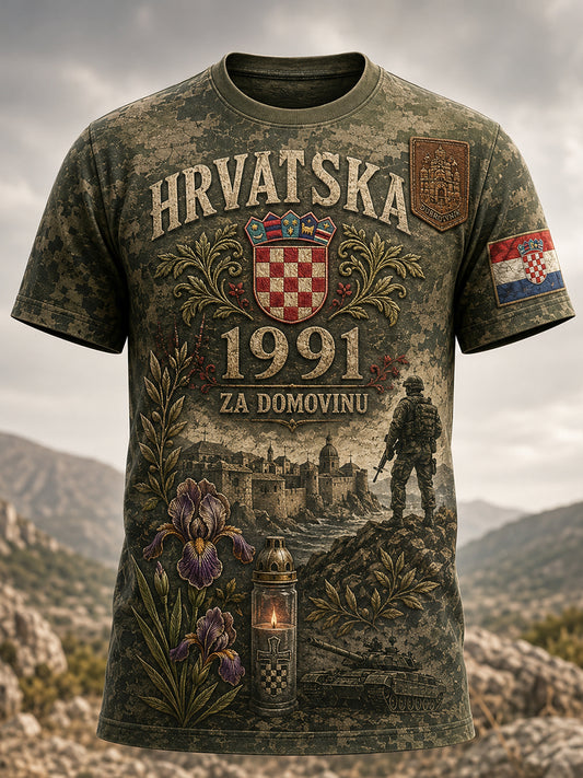 Retro Croatian Art Print Casual T-shirt