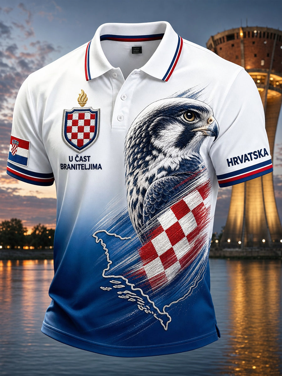 Retro hrvatski umjetnost Print Casual Polo Košulja