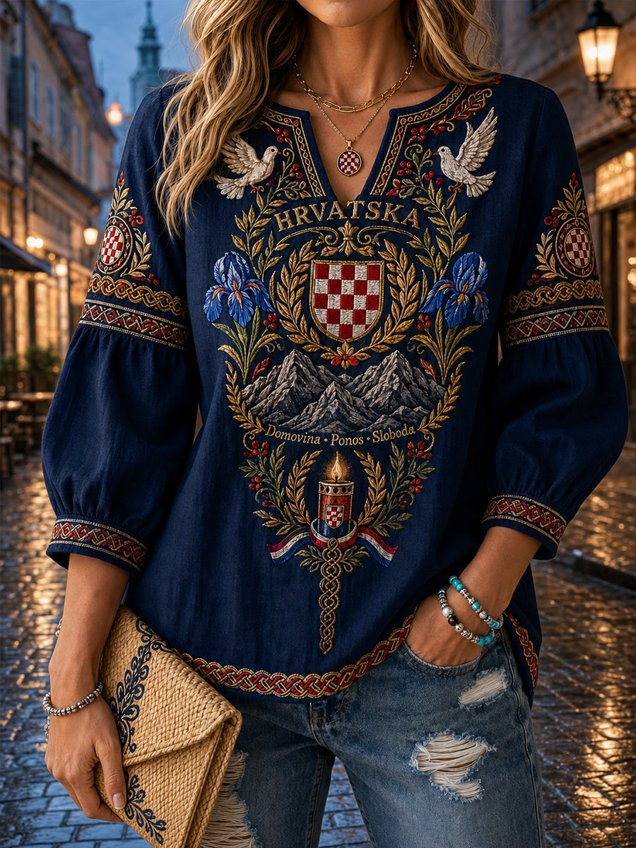 Ženska retro hrvatska umjetnička majica s potpisom za svakodnevnu upotrebu
