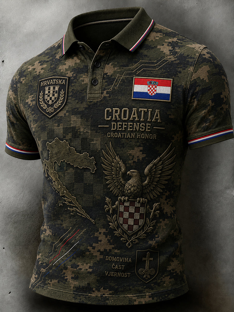 Muška majica polo s kratkim rukavima s vojnom kamuflažnom štampom