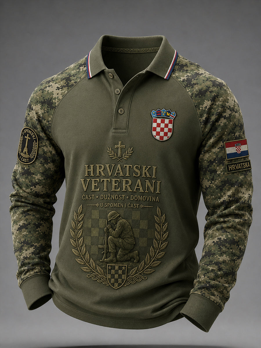 Muška veteranske teme duga rukav Raglan Polo košulja s kamuflažnom tisak
