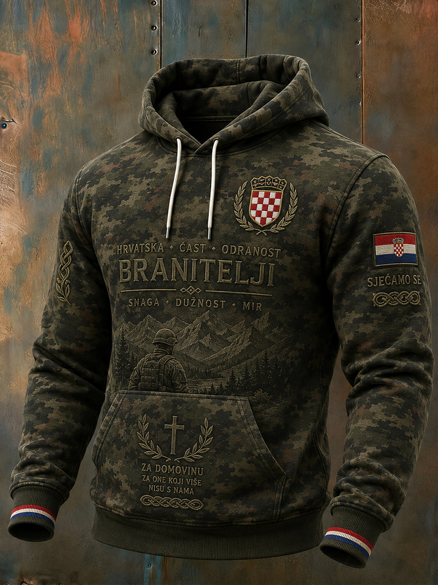 Muški vintage vojni kaput s dugim rukavima i kamuflažnim uzorkom s kapuljačom