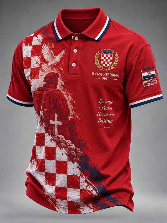 Muškarci kratki rukav Polo košulja s Vintage Veteran Komemorativni ispis