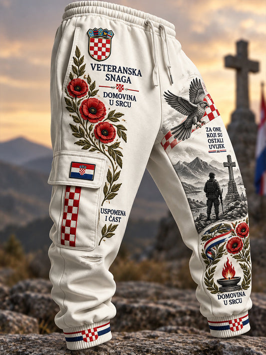 Muške duge teret hlače s Vintage vojno-stilni tiskanja