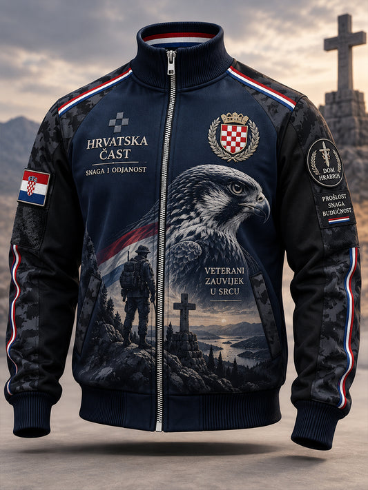 Muška Retro vojno-Inspirirana tiska visoko vrat zip-Up jakna
