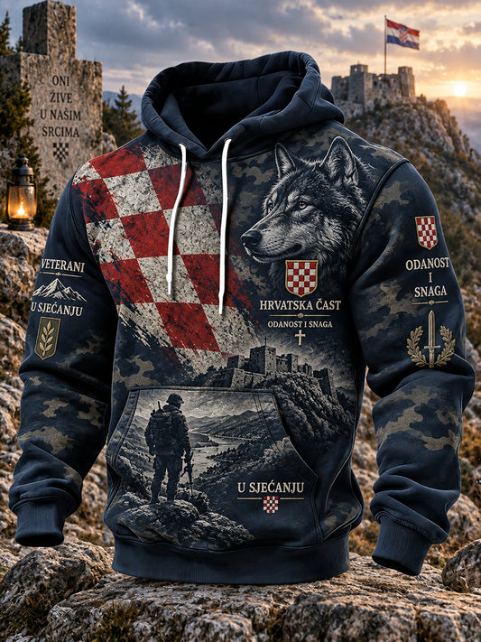 Muška majica s dugim rukavima i kapuljačom s vojnom spomenicom s motivom veterana