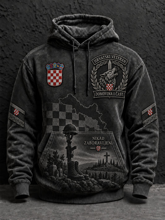 Muški dugaèki kapuljaè s veteranskim tematskim vojnim spomenom tiskanja